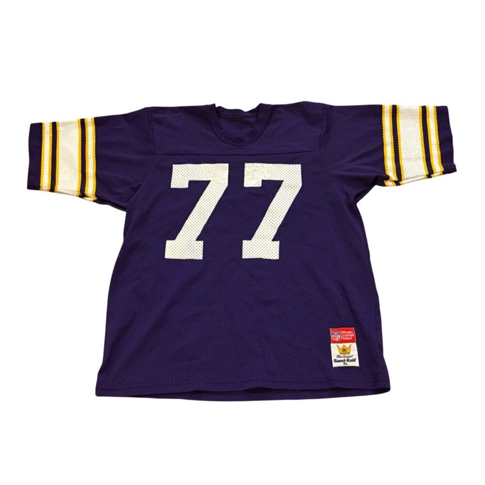 Vintage 1980's Sandknit Minnesota Vikings Mark Mullaney #77 NFL Jersey Men's XL